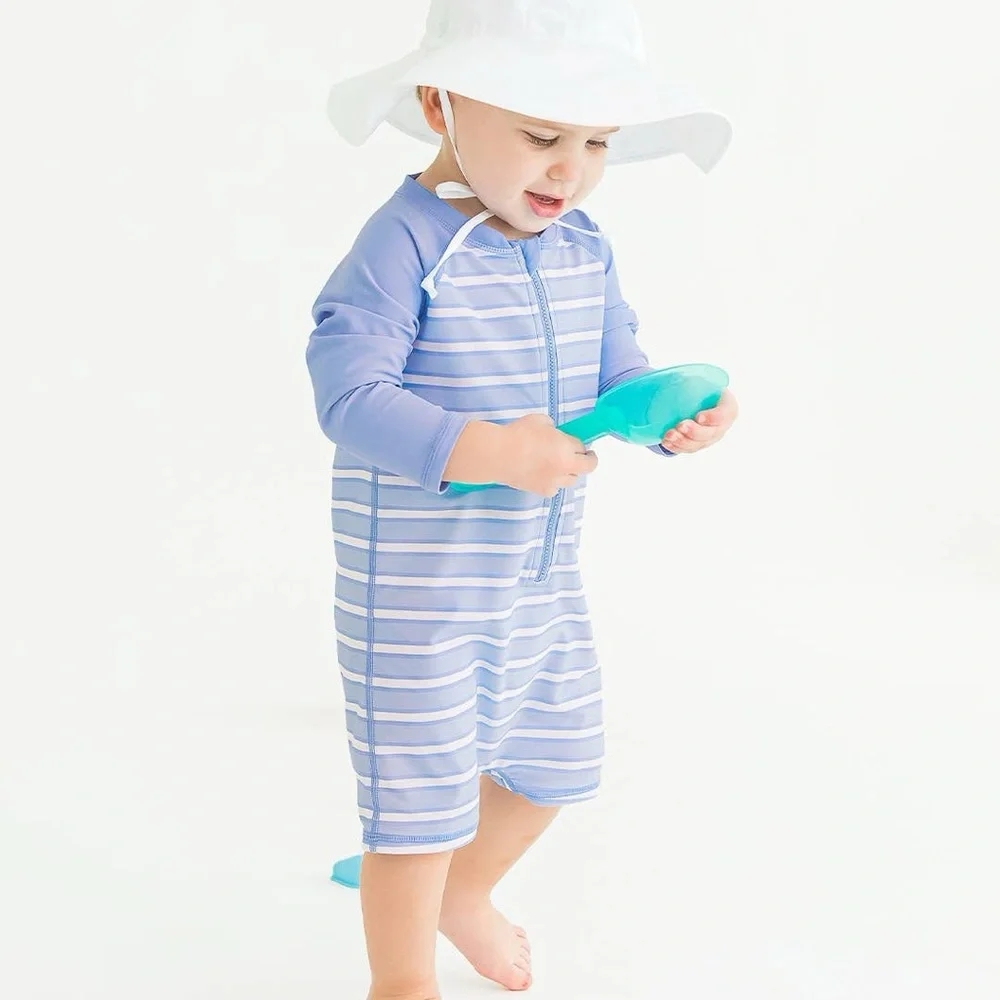 RuggedButts Rufflebutts Blue Striped Baby Boy Rashguard 0-3 months